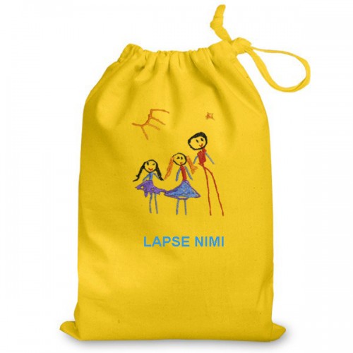 Nimeline kott Teie Lapse joonistusest valmistatud tikandiga